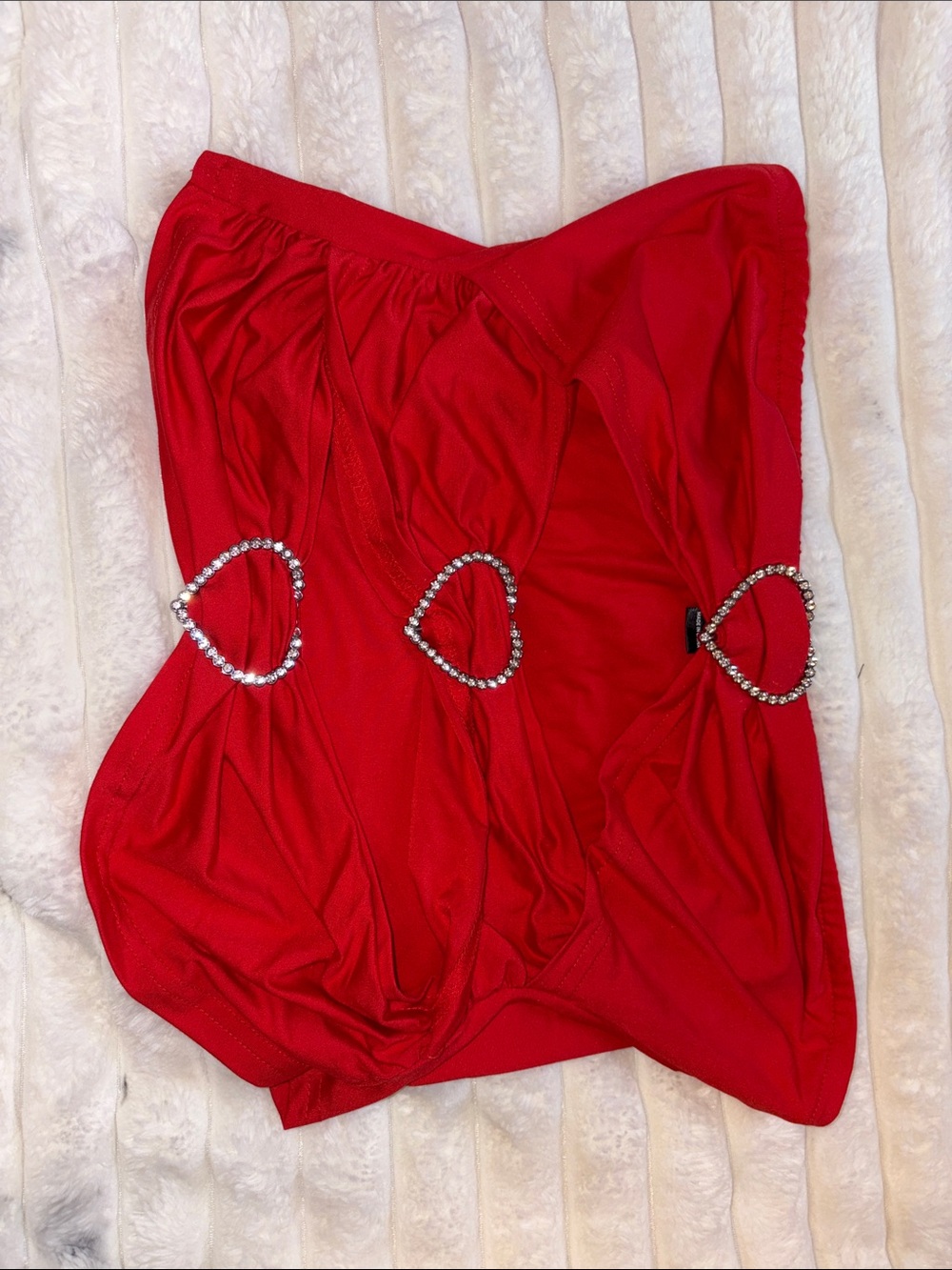 Red Strapless Bandeau with Rhinestone Heart Accents - Women Intimates